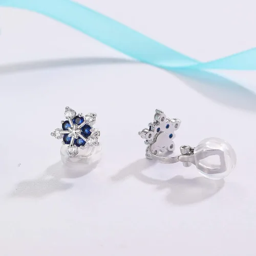 Miniatura 3 de SELOVO - Pendientes de tuerca con circonita cúbica con diseño de copo de nieve y flor para mujeres
