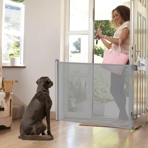 Miniatura 9 de Puerta retráctil para bebé, puerta extra ancha de seguridad para niños o mascotas, 33 pulgadas de alto, se extiende a 55 pulgadas de ancho, puerta