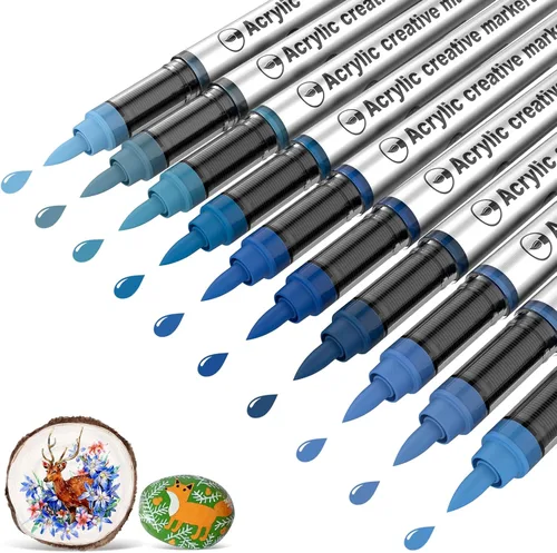 Marcadores de pintura acrílica de 10 colores con punta de pincel, resistentes al agua, tinta sin sangrado con control automático de tinta,