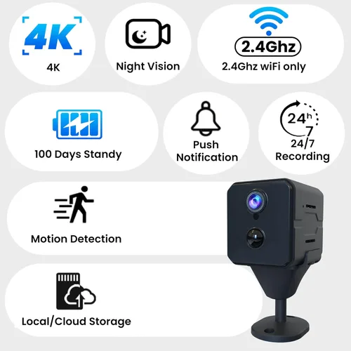 Miniatura 2 de javiscam Mini cámara, cámara de niñera HD 4K para el hogar con batería más larga, detección de movimiento, control de aplicaciones, almacenamiento