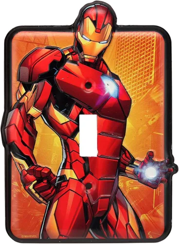 Marvel Iron Man - Placa de interruptor de luz de metal en relieve, decoración de placa de interruptor de Iron Man para dormitorio o cueva de hombre