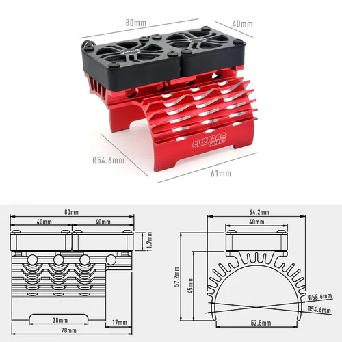 Miniatura 7 de Ventiladores de refrigeración RC de 16000 RPM, ventiladores de refrigeración de motor de coche dual de 1.575 in con disipador de calor de metal