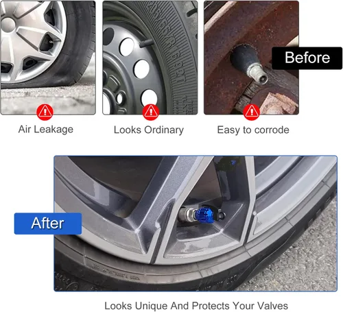 Miniatura 6 de SINGARO Tapón de válvula de neumático de aluminio, cubierta de vástago de válvula de neumático de automóvil impermeable y a prueba de polvo, azul
