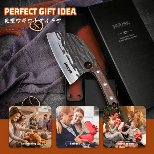 Miniatura 7 de Huusk Cuchillo de chef serbio mejorado, cuchillo japonés para cortar carne, cuchillos de carnicero forjados con vaina, cuchillos de cocina de espiga