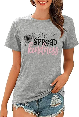 Miniatura 2 de Spread Kindness - Camiseta de verano para mujer, diseño de diente de león, casual, divertida, con letras impresas, lindas camisetas