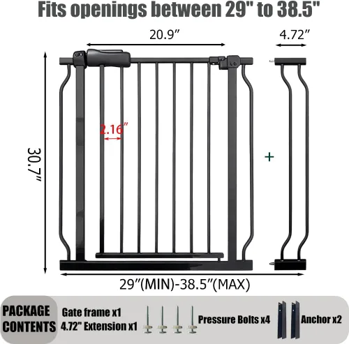 Miniatura 2 de Puerta para bebés y perros de 34 a 38.5 pulgadas, cierre automático, puerta de seguridad interior montada en tensión para escaleras y puertas, metal