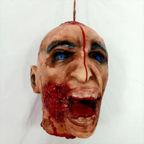 Miniatura 11 de RiceelSor Decoración colgante de cabeza dividida para Halloween, diseño de cadáver sangriento, de terror, de tamaño real, con peluca, disfraz