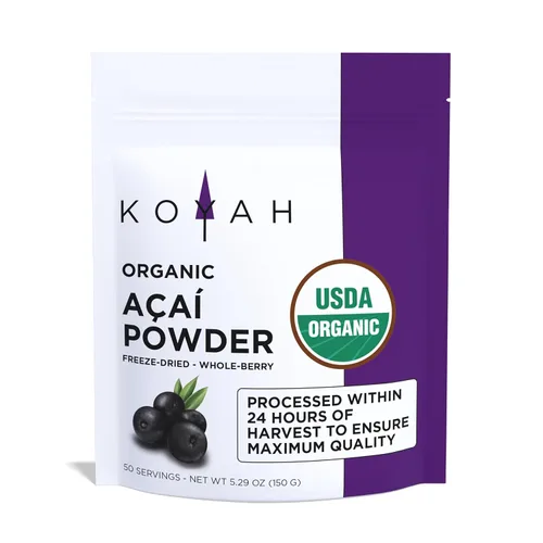 KOYAH - Acai en polvo orgánico (5.29 oz - 50 porciones): Cultivado en Brasil, liofilizado, 100% puro, sin ácido cítrico añadido, ideal para batidos