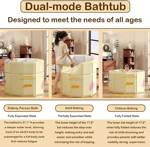 Miniatura 3 de Genrenyen Bañera redonda portátil para adultos, sin instalación, 31.5 pulgadas de largo x 27.1 pulgadas de alto, plegable para cabina de ducha