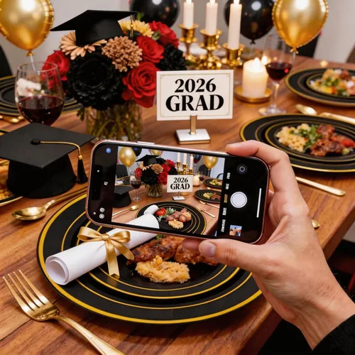 Miniatura 4 de WELLIFE 210 piezas platos de plástico negro y dorado - Juego de vajilla de plástico para 30 invitados, incluye 30 platos de cena, 30 platos