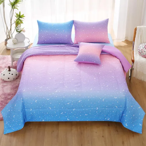 Miniatura 8 de JQinHome Juego de edredón con purpurina tamaño Queen, juego de ropa de cama de 6 piezas en una bolsa, colorido en 3D, rosa y azul, para niñas y Rosa