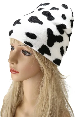 Miniatura 3 de Gorro de invierno con estampado de vaca, diseño de animales, doble capa, color blanco