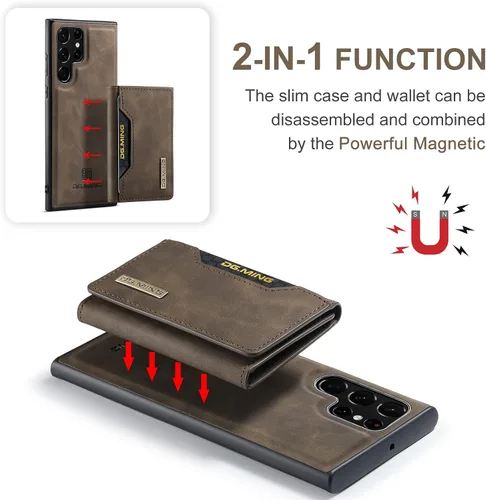 Miniatura 7 de Funda de cuero para Samsung Galaxy S22 Ultra 2 en 1 Funda magnética desmontable de protección trasera Funda delgada para teléfono con tarjetero Café