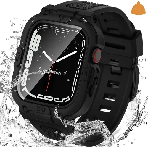 Miniatura 18 de Goton Estuche impermeable 3 en 1 con correa para Apple Watch con protector de pantalla de vidrio templado incorporado de 40 mm, cubierta frontal