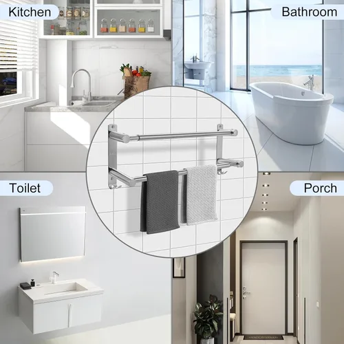 Miniatura 7 de Toallero de doble barra, acero inoxidable ajustable de 16 a 28 pulgadas, toallero doble para baño, aplicable a baños y cocinas