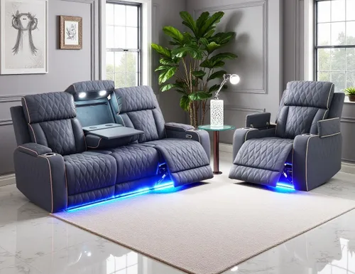 Miniatura 45 de Juego de Sofá Reclinable Eléctrico, Juego de Sofá y Sillón Reclinable de Cuero Negro, Juegos de Muebles de Sala de Estar, Sofá de Dos Plazas