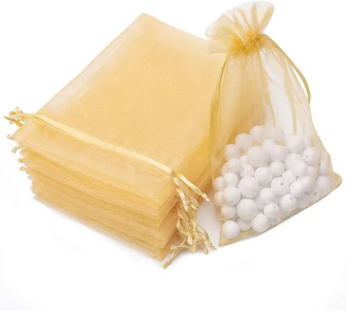 100 bolsas de organza Akstore, 4 x 6 pulgadas, para boda, festival, fiesta, etc Dorado