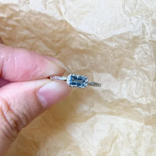 Miniatura 4 de Baguette - Anillo de boda para mujer, solitario, circonita cúbica, ópalo, rosa, zafiro, musgo, ágata, apilables, vintage, filigrana, delicados