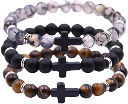 Miniatura 3 de Rubyyouhe8 Pulsera unisex de 6 colores con colgante de cruz y cuerda elástica para hombre y mujer
