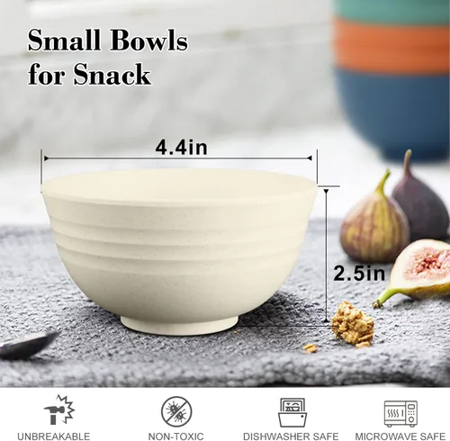 Miniatura 2 de Wrova Juego de 8 cuencos de paja de trigo para postre de 10 onzas, cuencos irrompibles para niños, mini cuencos para helado, aperitivos y frutas