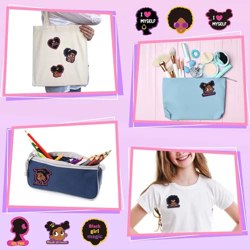 Miniatura 5 de 12 parches bordados para niña negra, parche para coser con planchado, apliques GRL Pwr Princess Reglas de tela, accesorios de ropa, insignia