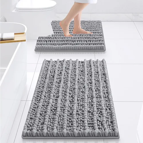 Miniatura 12 de Smiry Juego de 2 alfombras de baño, suaves y absorbentes, parte trasera de goma antideslizante, lavables a máquina, juego de alfombras de baño