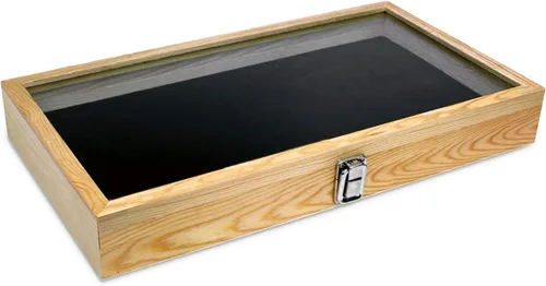 Miniatura 3 de Alhajerocaja para almacenar cuentas con tapa de vidrio templado y terciopelo negro. Caja de muestra de medallas, premios, alhajas y cuchillos.