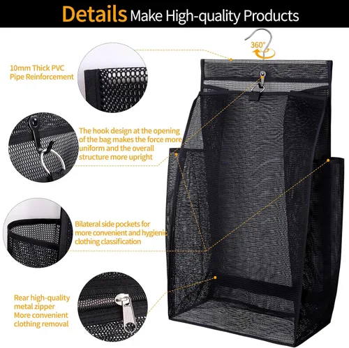 Miniatura 3 de Cesta colgante plegable de malla transpirable, bolsa de almacenamiento portátil de secado rápido que ahorra espacio, cesta de lavandería para Negro
