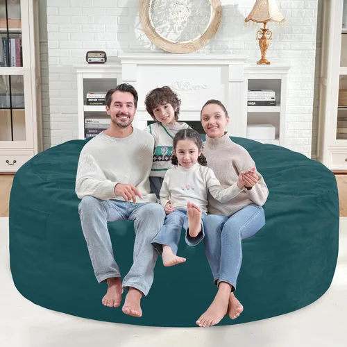Miniatura 176 de Puf de 5 pies, puf grande con relleno de espuma viscoelástica, sofá puff esponjoso con funda de terciopelo holandés, puf redondo para sala de estar