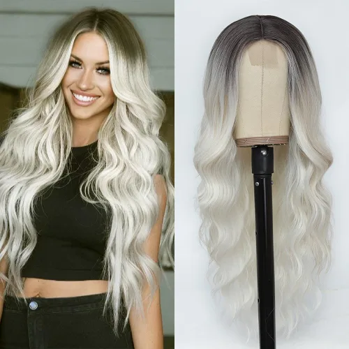 Miniatura 19 de Peluca larga negra ondulada con flequillo para mujer, 26 pulgadas, peluca sintética de aspecto natural de repuesto para uso diario, fiesta, cosplay