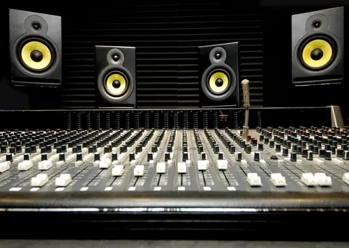 Miniatura 2 de BELECO Telón de fondo de altavoz de música de tela de 5 x 3 pies para fotografía, consola de mezcla, altavoz Boombox, estudio de grabación, fondo