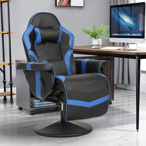 Miniatura 8 de Silla para juegos, silla reclinable para juegos con reposapiés, silla de juegos de piel sintética reclinable con masaje, sillas reclinables Azul