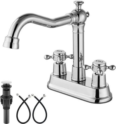 Miniatura 18 de Aolemi Juego central de 4 pulgadas, grifo vintage para lavabo de baño, 2 manijas cruzadas, lavabo para lavabo, 3 agujeros, incluye mangueras, grifo