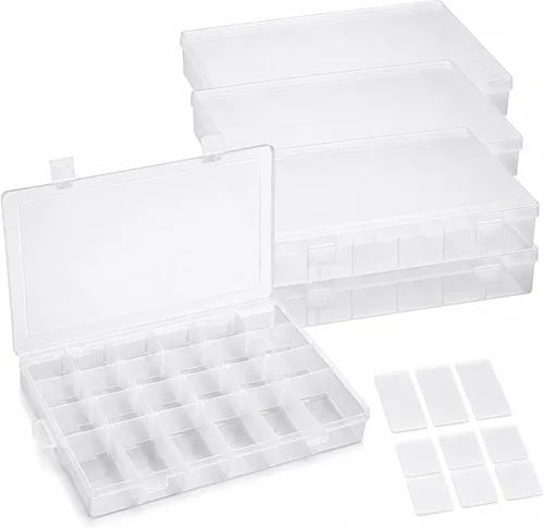 Paquete de 4 cajas organizadoras grandes de plástico de 24 rejillas con divisores, organizador de 24 compartimentos, organizadores de cajas de