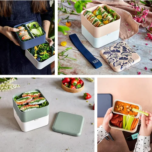 Miniatura 4 de monbento - Caja Bento grande MB Square Blossom con compartimentos - Lonchera a prueba de fugas para el trabajo y la preparación de comidas - Sin BPA