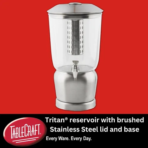 Miniatura 5 de TableCraft 75 Dispensador de bebidas de lujo de 2.5 galones con infusor de frutas y soporte, Tritan y acero inoxidable cepillado, dispensador