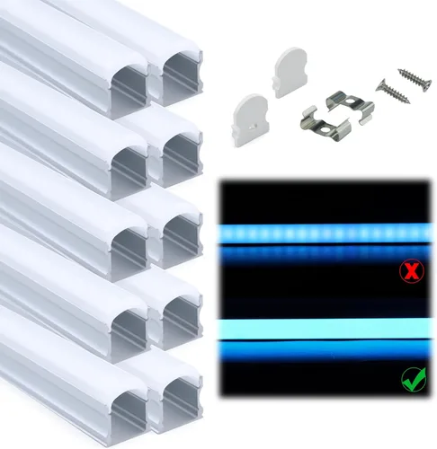 Muzata Paquete de 10 canales LED de 6.6 pies/6.6 ft excelente sin manchas con cubierta blanca lechosa más gruesa, sin puntos calientes, tira LED más