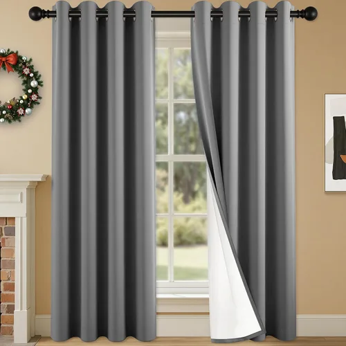 Miniatura 98 de 2 paneles de cortinas 100% opacas, cortinas ligeras con aislamiento térmico con ojales para dormitorio, sala de estar, tratamiento de ventana