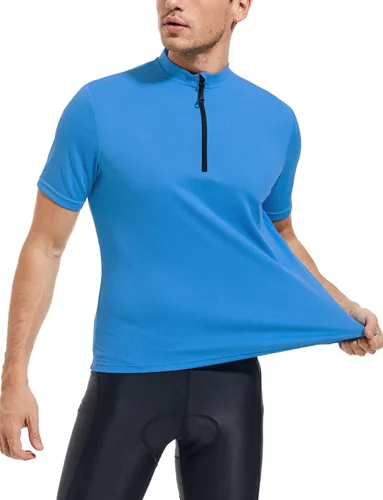 Miniatura 4 de qualidyne Camiseta de ciclismo para hombre, manga corta, media cremallera, con bolsillo trasero con cremallera