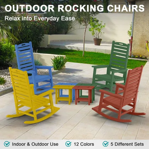 Miniatura 6 de PLUUV Mecedora para exteriores con estribo extraíble para adultos, sillas mecedoras de patio con respaldo alto de HDPE, mecedoras de porche
