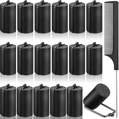 Miniatura 8 de Syhood 18 rodillos de satén para cabello negro, rodillos de esponja de espuma, rizadores de pelo envueltos en satén negro para peinado de peluquería