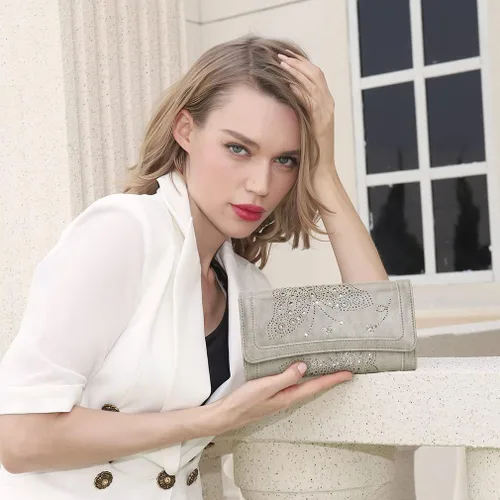 Miniatura 6 de Aphison - Cartera larga de cuero suave RFID para mujer, con caja de regalo