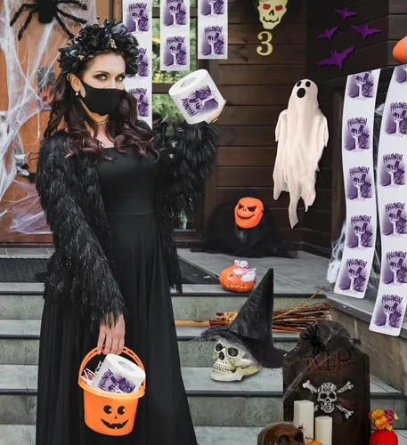 Miniatura 6 de Printed TP Papel higiénico impreso de noche de terror de Halloween, regalo de broma, rollo de papel higiénico aterrador para sorpresa, broma, Noche