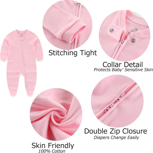 Miniatura 4 de Conjunto de 3 trajes de algodón con cremallera de 2 vías para recién nacido, para niños y niñas, de 0 a 12 meses