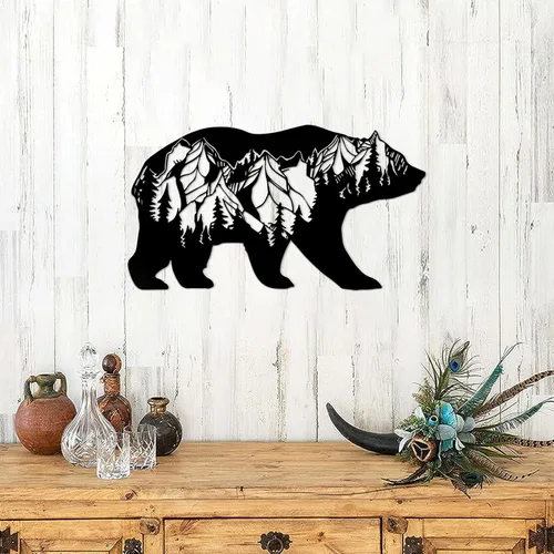 Miniatura 7 de Resama Arte de pared de oso de metal, animales del bosque, decoración rústica, decoración de desierto, adornos de montaña para sala de estar