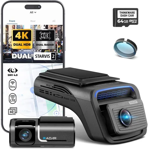 Thinkware 4K Cámara de tablero dual U3000 PRO, frontal y trasera con Sony STARVIS 2, estacionamiento por radar, visión nocturna súper 4.0, Wi‑Fi, GPS