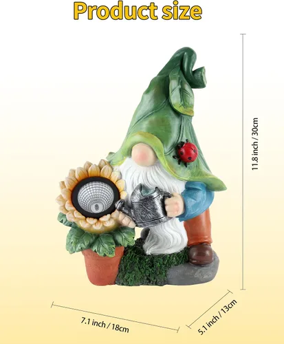 Miniatura 6 de iStatue Figuras solares grandes de gnomo de jardín, estatua pintada a mano de 12 pulgadas de alto para decoración de patio al aire libre, adornos