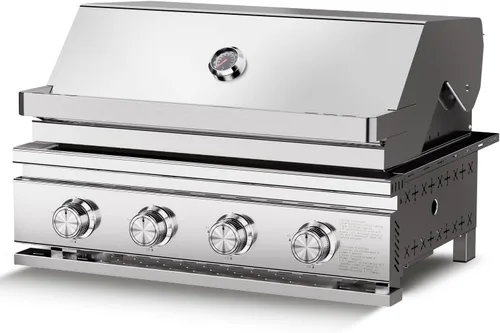 Parrilla de gas propano incorporada premium de 4 quemadores, acero inoxidable 304 todo engrosado, 32,000 BTU con 516 pulgadas cuadradas de espacio