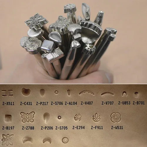 Miniatura 4 de Juego de 20 herramientas de tallado de cuero para tallar cuero para hacer sillín de trabajo, martillo de bricolaje giratorio de cuero para modelar