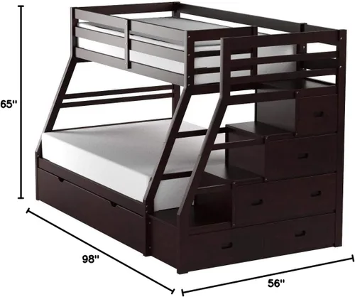 Miniatura 3 de Acme Jason - Litera de madera de tamaño individual sobre cama matrimonial con nido en color espresso